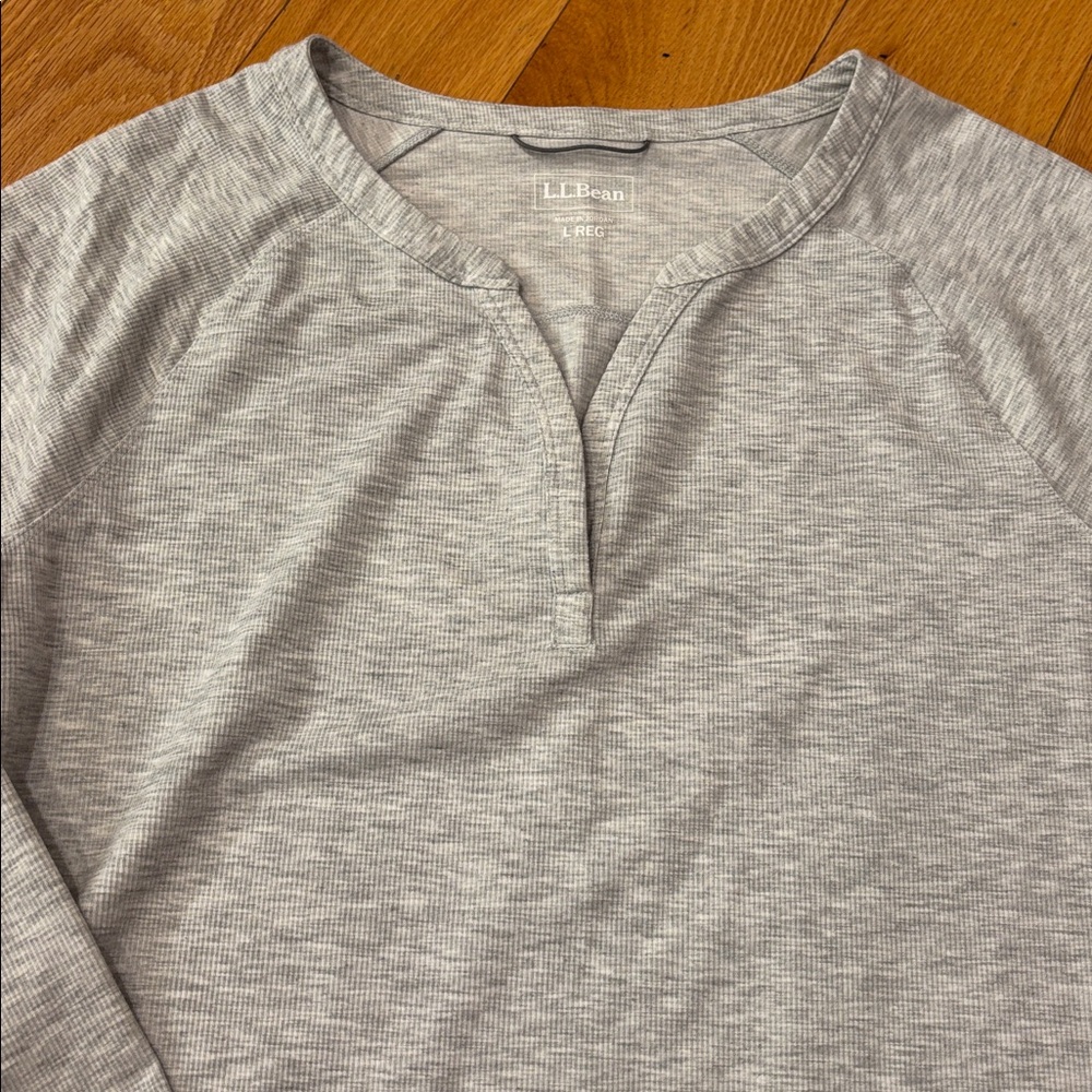 L.L. Bean Light Gray Split Neck Tee - image 2